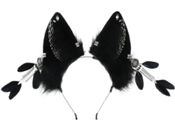 Diadema Con Orejas De Lobo, Plumas Y Pendientes - Estilo Gótico