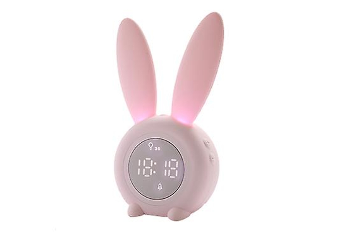Temporizador magnético Luz nocturna con sensor de sonido Reloj de alarma Linda forma de conejo carga USB (rosa) SLD