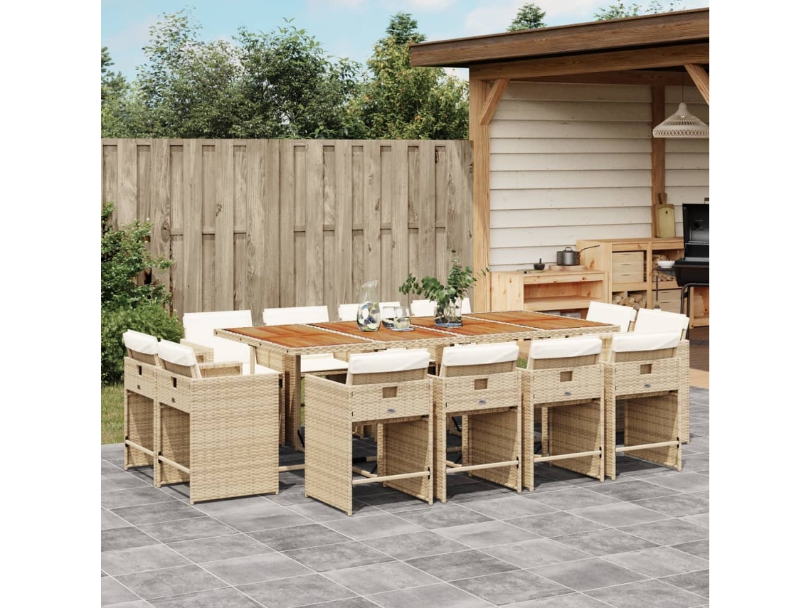 Juego de comedor de jardín de 13 piezas con cojines de mimbre beige de DKD Home Decor