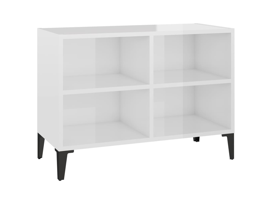 Mueble de TV con patas de metal, 69,5x30x50 cm, Blanco Brillo, MAISON EXCLUSIVE