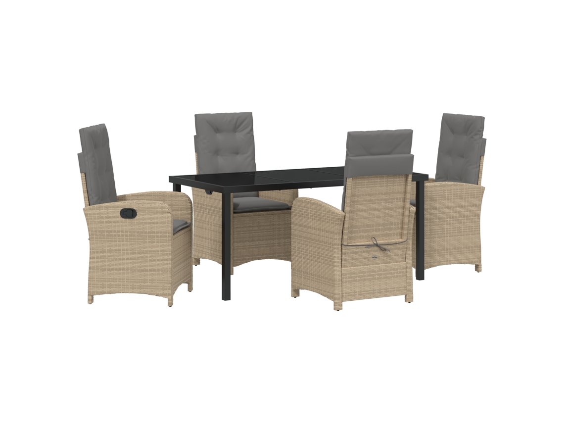 Conjunto de comedor de jardín Vidaxl de 5 piezas con cojines en ratán sintético, beige