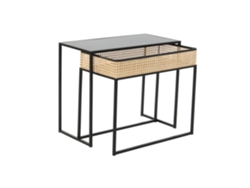 Set 2 Mesa Centro Metal Ratán Rejilla 60x30x50cm