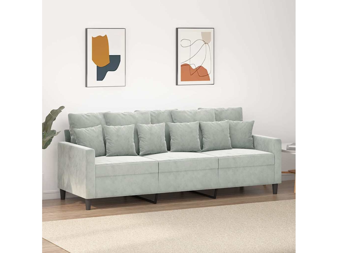 Sofá De 3 Plazas | Sofá De Salón | Sofá De Descanso Terciopelo Gris Claro 180 Cm
