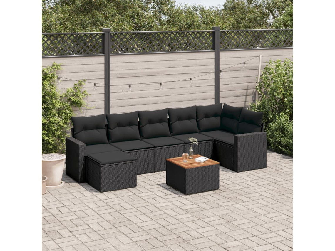 Conjunto de sofá de jardín de 8 piezas con cojines en mimbre sintético negro de DKD Home Decor