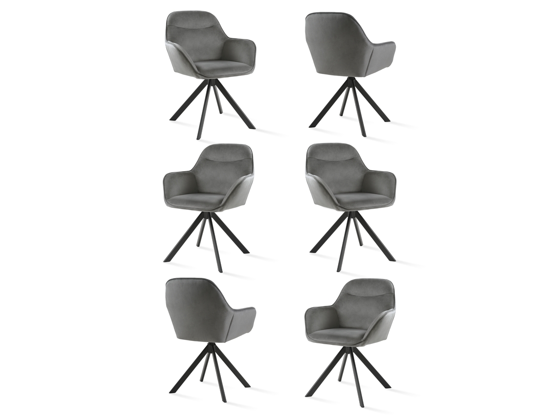Sillas De Comedor Goeurvant 1370(pack De 6, Gris Oscuro, Terciopelo)