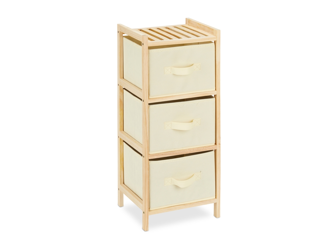 Estantería de baño Relaxdays con 3 cestas plegables, almacenamiento, madera, Hbt: 65 x 28 x 25,5 cm, Natural/Beige