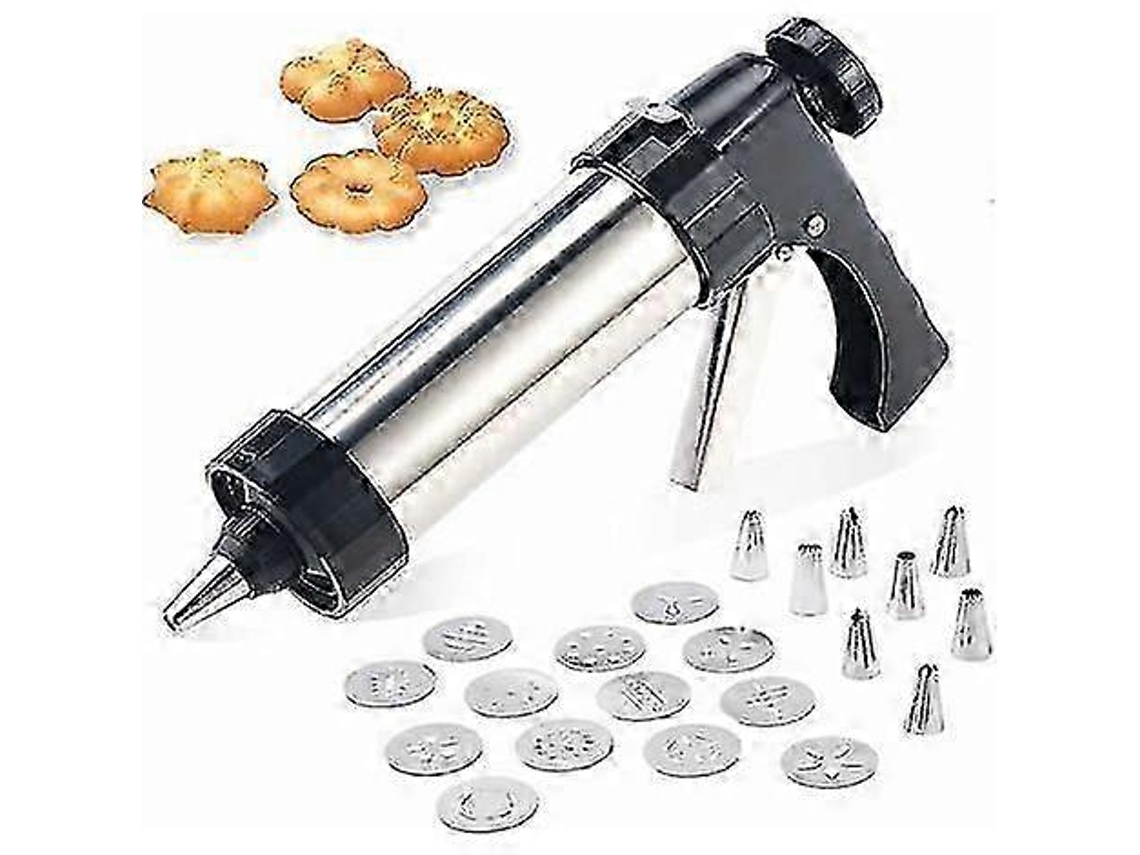 Jeringa profesional de acero inoxidable para repostería, pistola de repostería con 13 discos para galletas y 8 boquillas Nostalgia88