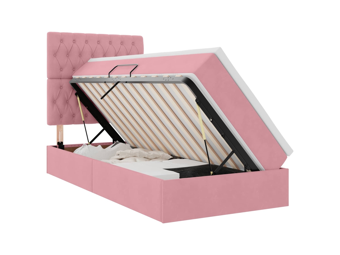 Syfax™ Cama De Almacenamiento Led Con Colchón Rosa 100 X 200 Cm