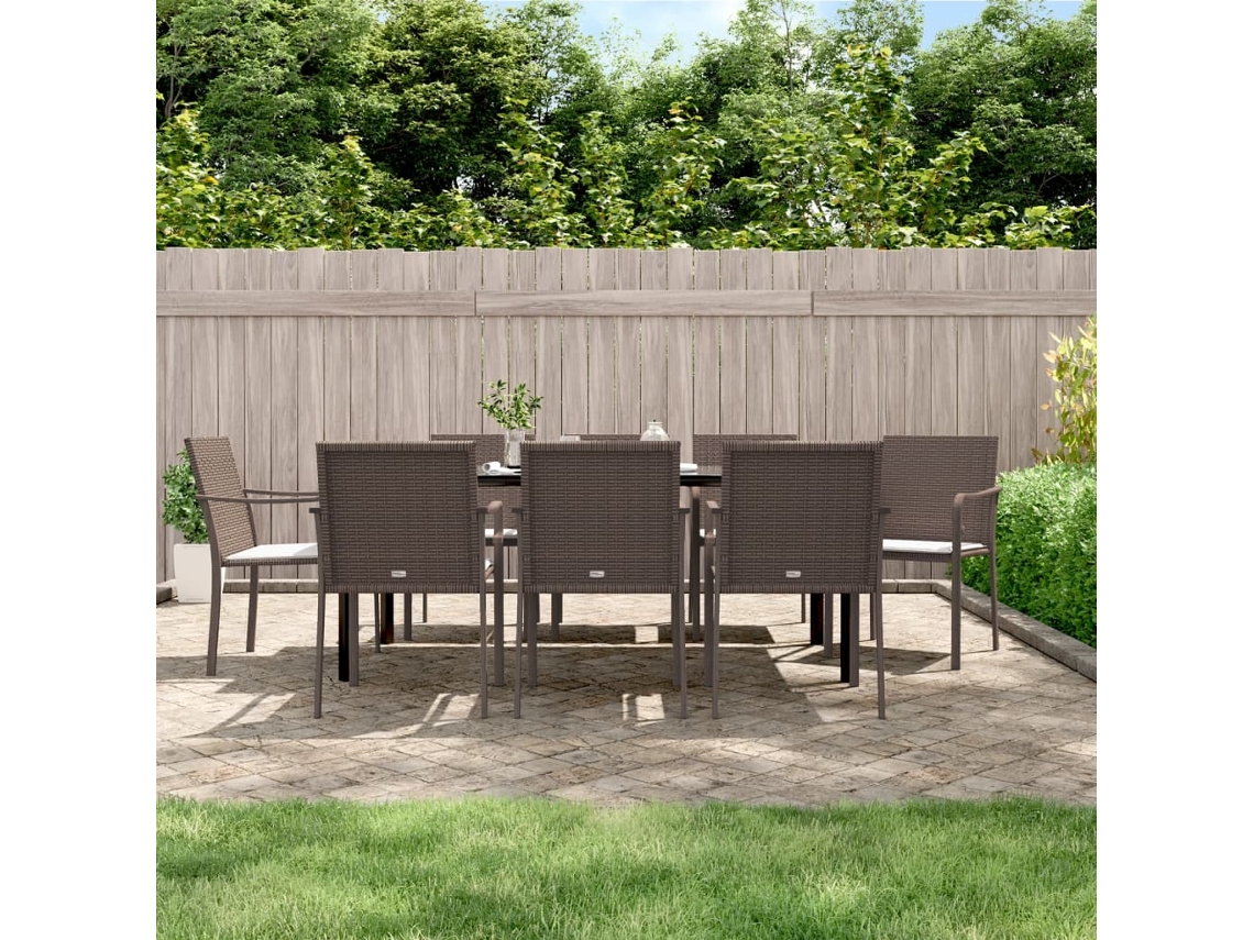 Conjunto 9 Piezas Jantar P/ Jardim Com Almofadões Vime Pe E Aço Dkd Home Decor