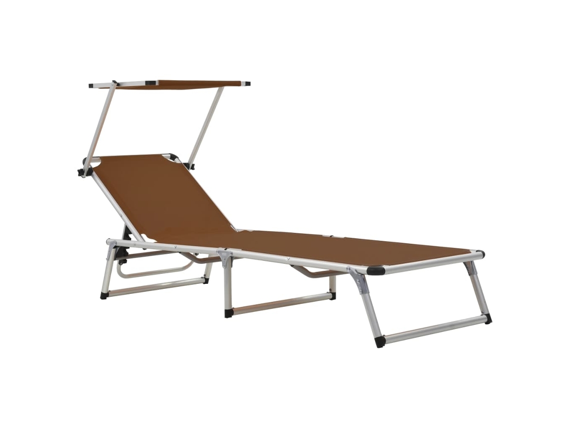 Tumbona Lounger Plegable con Techo Aluminio y Textileno Marrón