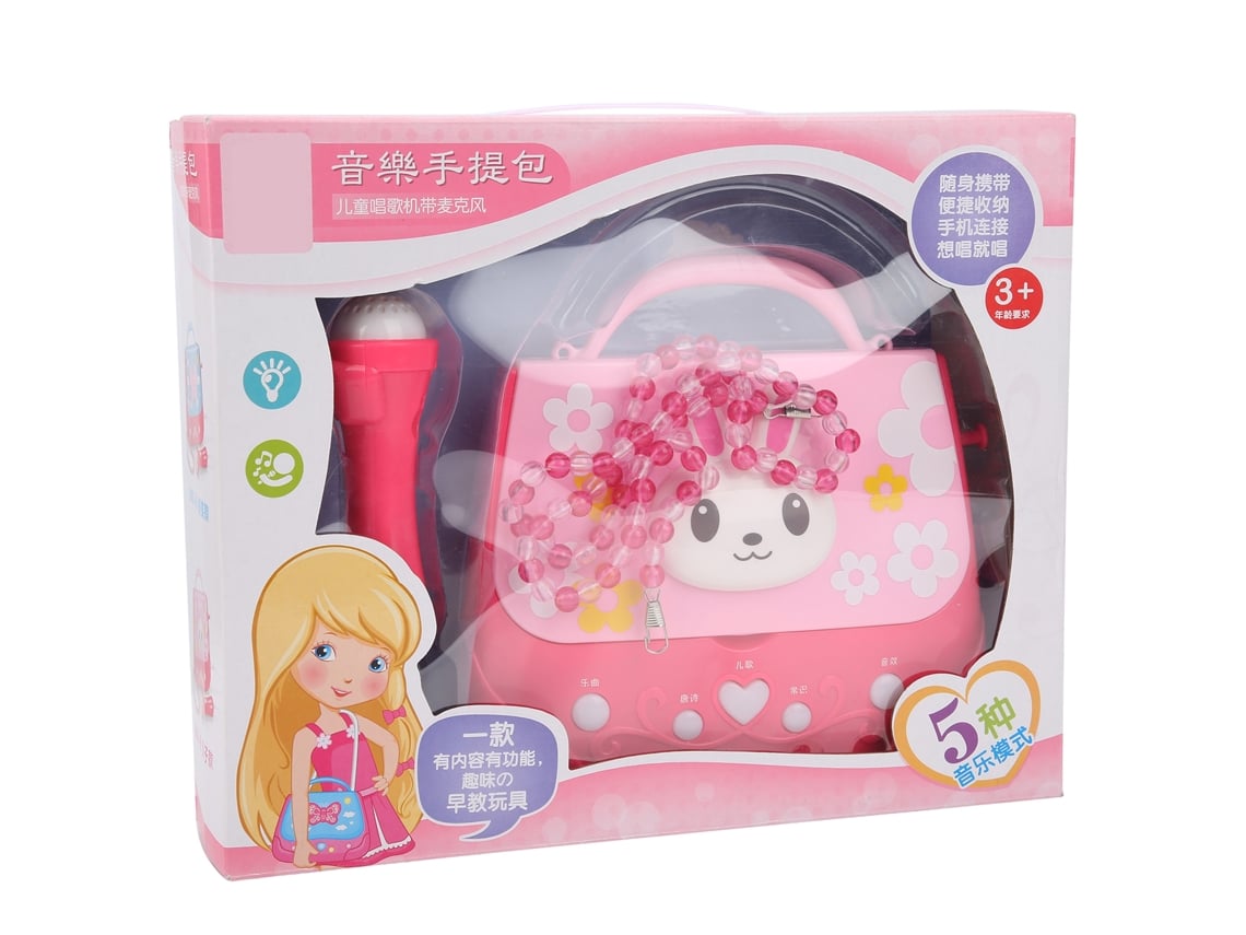 Rebe-bolsa De Armazenamento Musical Com Microfone De Brinquedo De Luz Educativo Precoce Presente Para Crianças Rosa