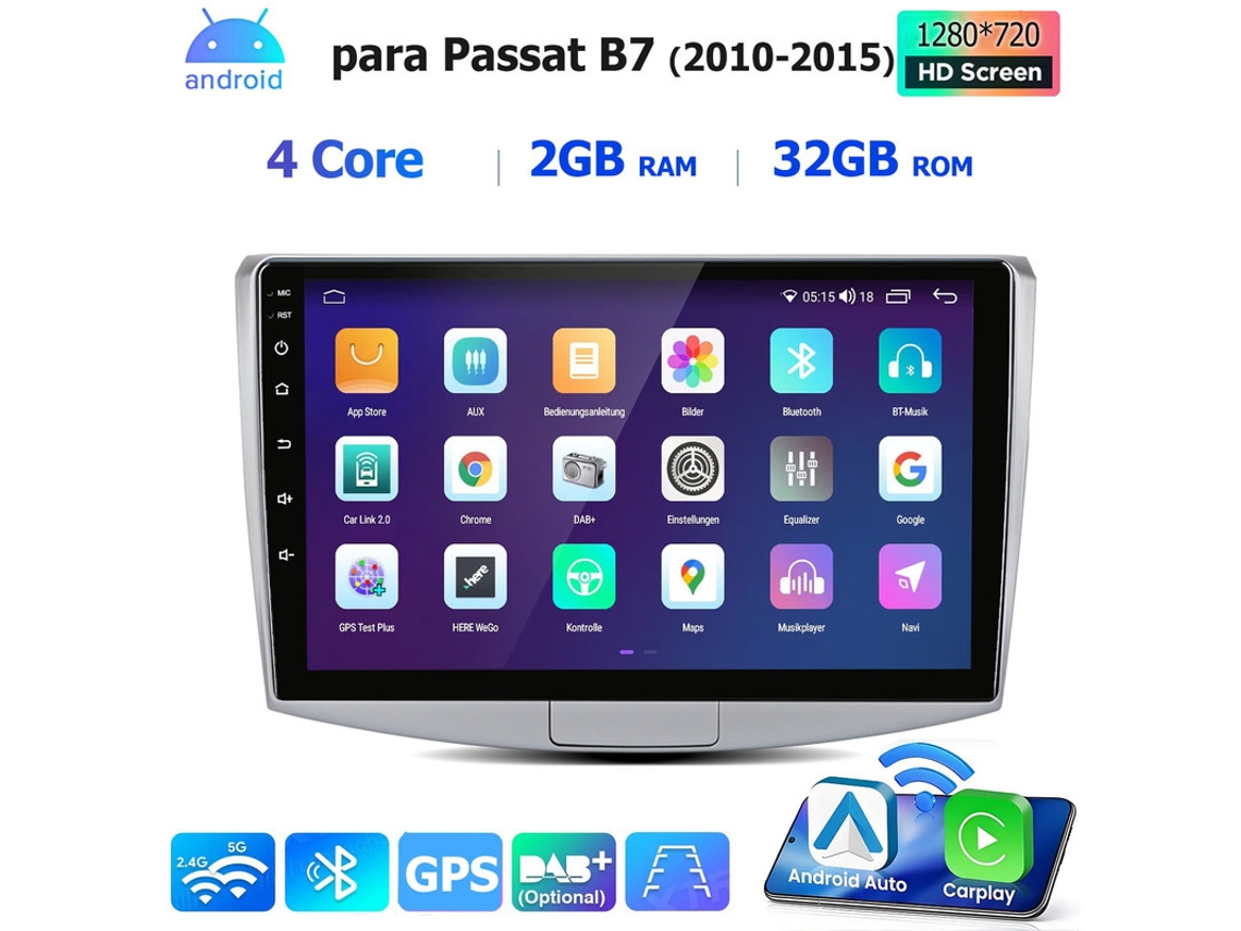 Gps Rádio Android Vw Passat B7 10 Android 14 Conexão Sem Fios Para Smartphones 32gb
