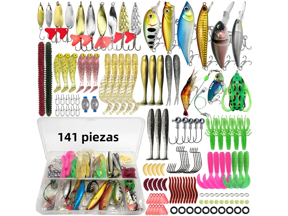 Kit de Iscas MDUG, 141 Peças, Macias e Metálicas, Anzóis e Acessórios