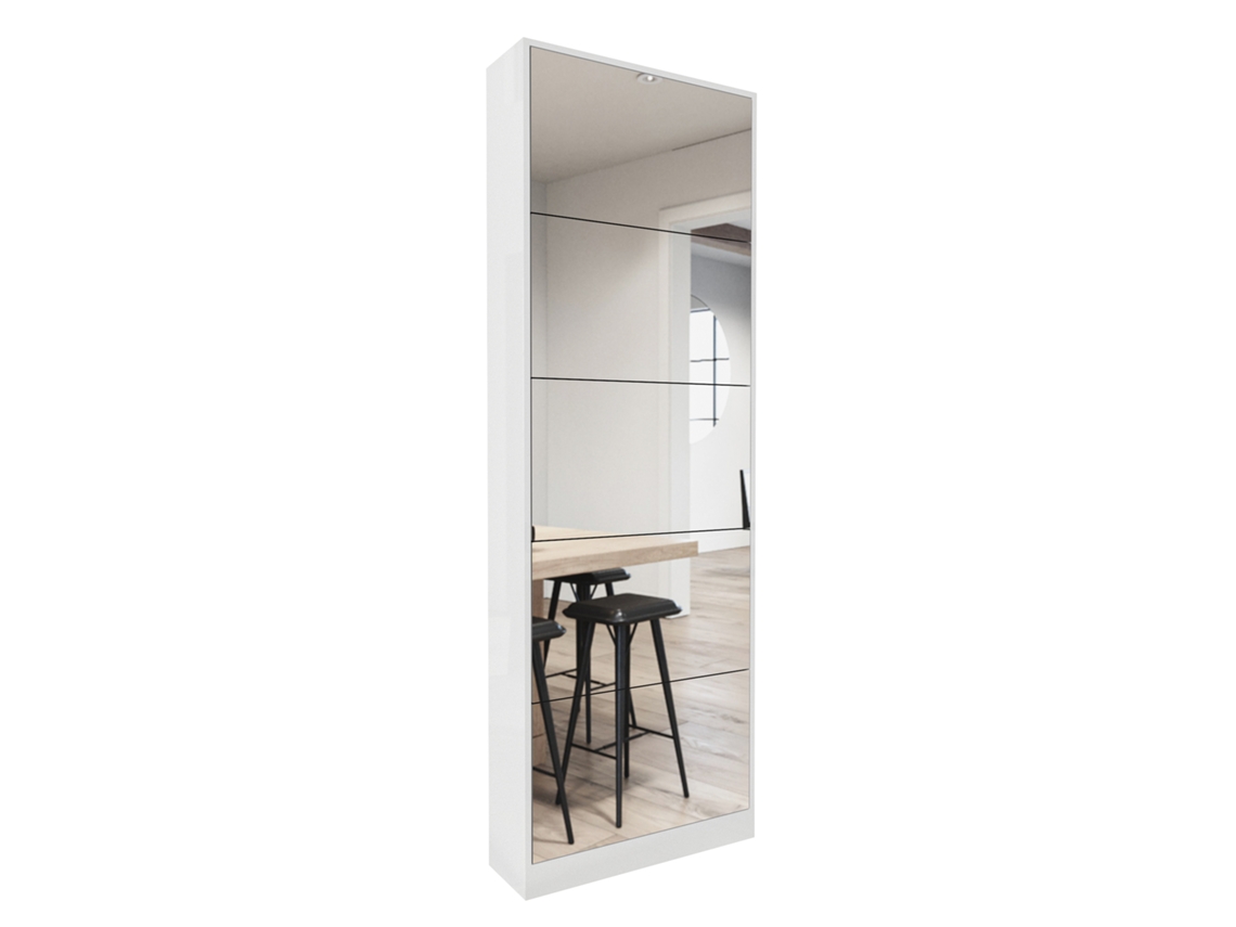 Zapatero Con Espejo Completo 5 Cajones - Organizador De Zapatos Madera - Blanco