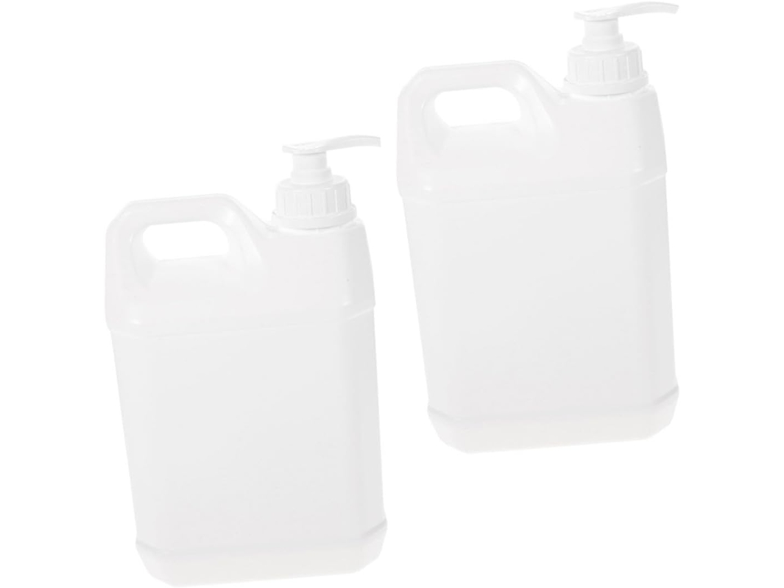 Lot De 2 Flacons Pompe 3l Plastique Blanc Cassé Rechargeables Distributeurs Lotion Gel Bain Maiso...
