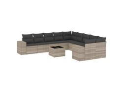 Conjunto de 11 sofás de jardín con cojines de mimbre, patas grises, EXCLUSIVA MAISON