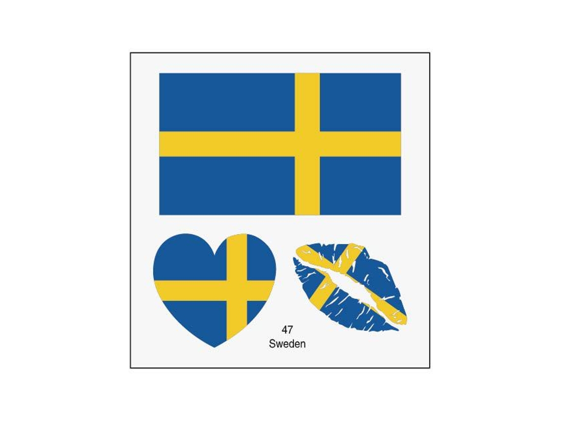 (suecia) 50 Tatuajes Temporales Con La Bandera Nacional, Pegatinas Faciales De Transferencia Al Agua.
