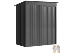 Caseta de jardín metálica con ventilación y puerta corredera, 159x106x181cm, gris oscuro.