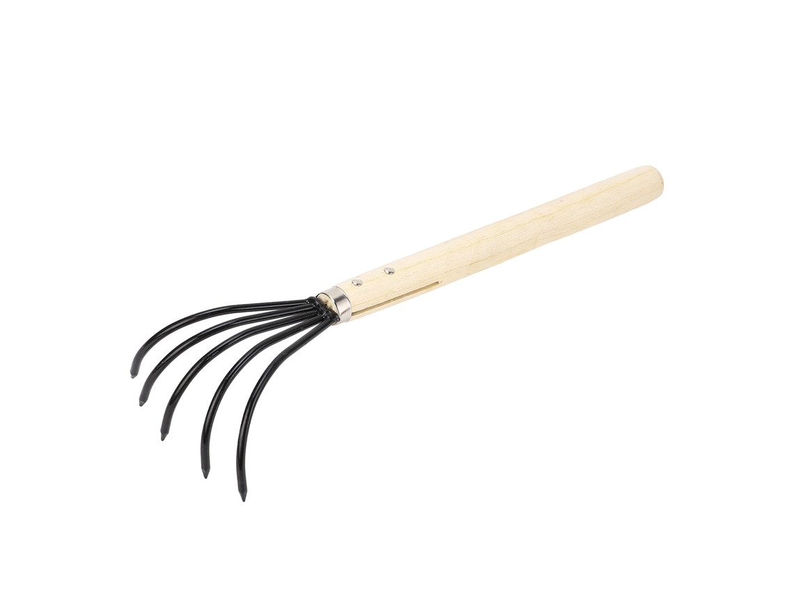 Rastrillo De Mano Jardín 5 Dientes De Acero Mango De Madera Diseño Ergonómico Cultivador Garra Para Aflojar Suelo Mango Largo