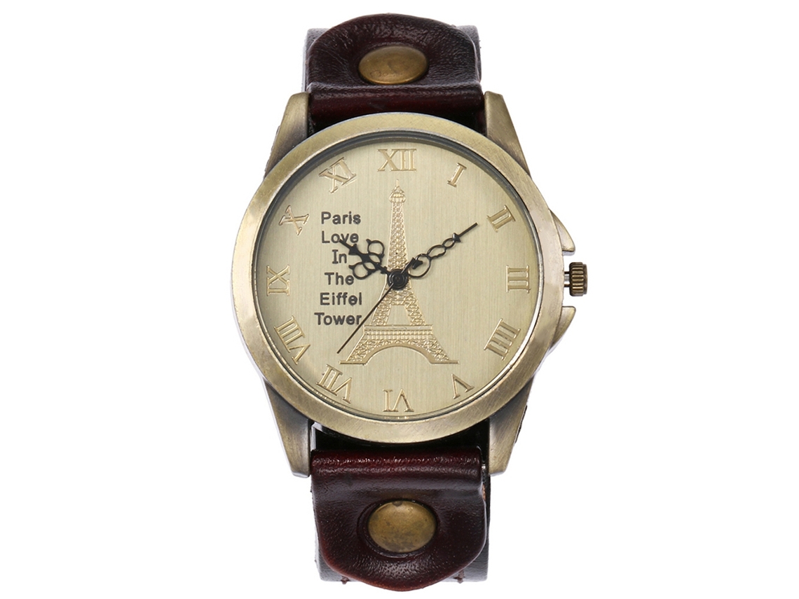 Reloj De Cuero Pu Redondo Estilo Retro Punk Con Números Romanos Unisex Café Oscuro