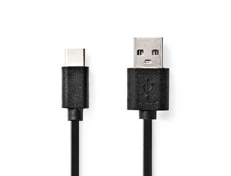Cable USB USB 2.0 USB-A macho USB-C macho 15 W 480Mbps Niquelado 1,00m Redondo PVC Negro Etiqueta NEDIS
