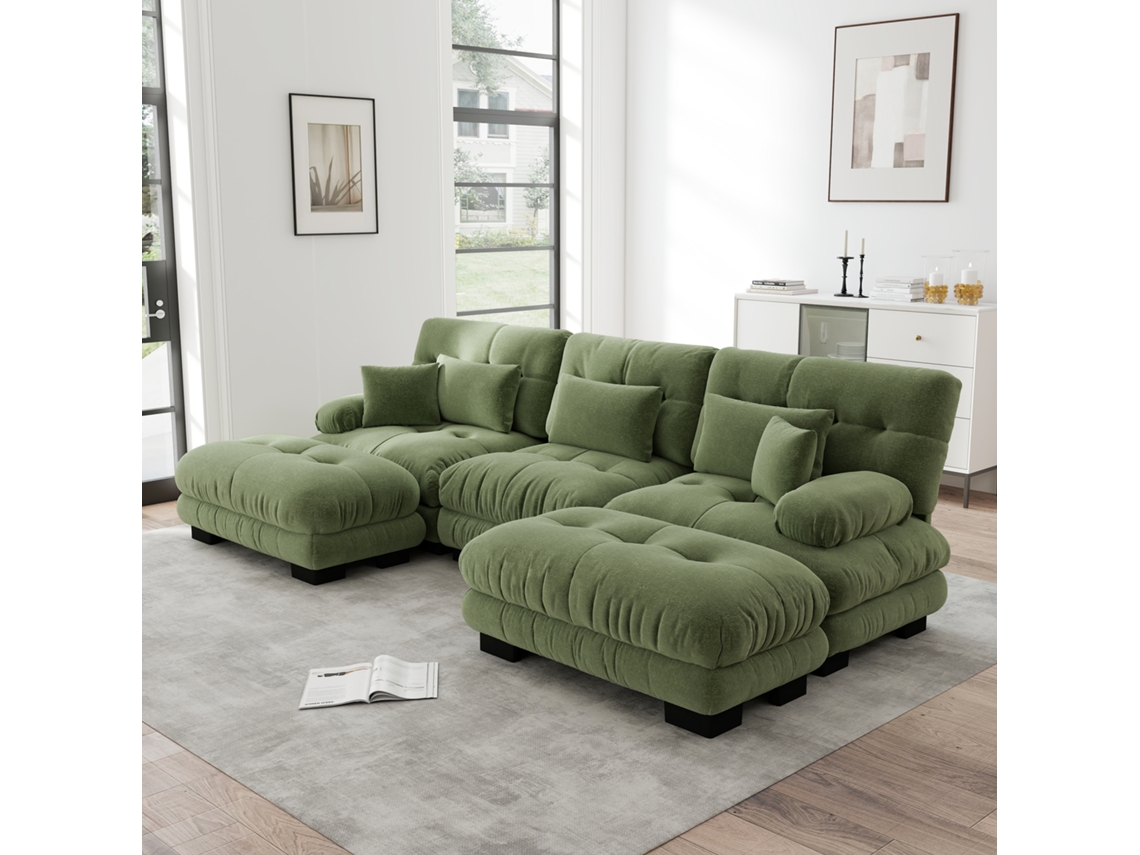 Sofá Esquinero De Lujo U Cama Extragrande Color Verde Nube