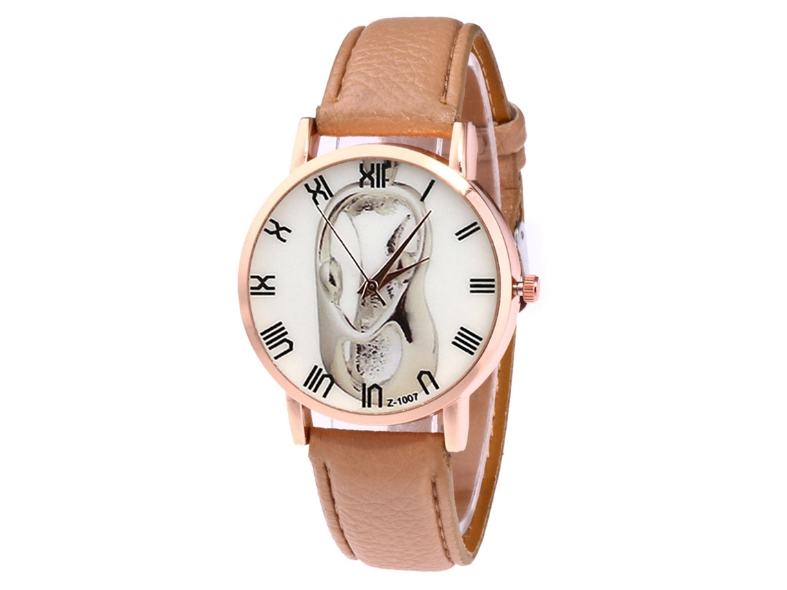 Reloj De Pulsera De Aleación Con Dial Redondo Analógico De Cuarzo Para Mujer Y Hombre Marrón Claro