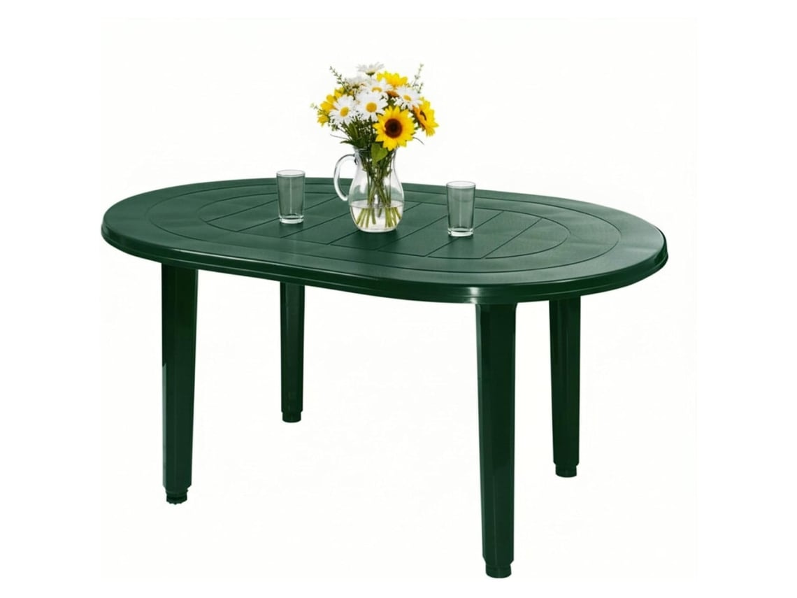 Mesa De Jardin Oval 130x90cm De Resina Auxiliar Exterior Desmotable Portatil, Camping, Terraza, Acampada, Playa. (verde)