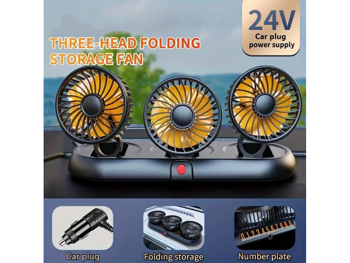 Mini Ventilador Plegable Para Coche Con Tres Cabezales Que Refresca Todo El Cuerpo En 3 Segundos. Apto Para Coches, Furgonetas Y Otros Vehíc