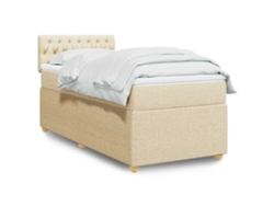 Cama Box Spring Con Colchón Tela Color Crema 100x200 Cm