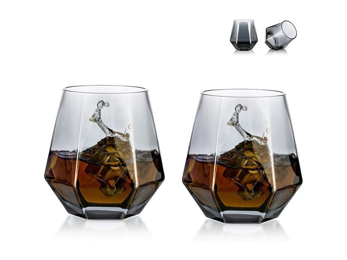 Vasos De Whisky Diamond, 2 Unidades, 300 Ml, Gris Ahumado, Vidrio Sin Plomo, Para Diversas Bebidas.