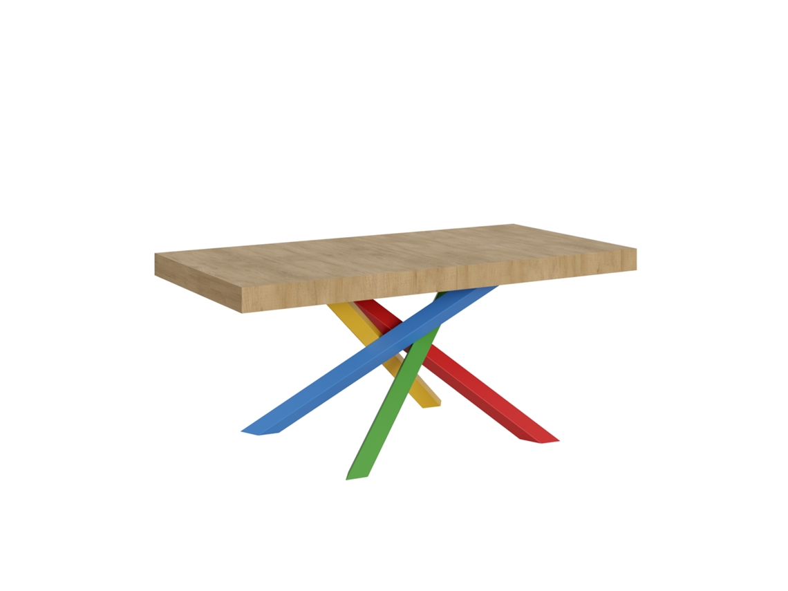 Mesa Extensible 200/460x90 cm Volantis Roble Natural Patas Multicolor 4/b Itamoby