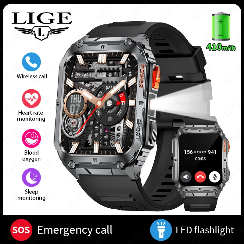(negro) 1.91 Pulgadas Pantalla Hd Reloj Inteligente Con Linterna Led, Ip68 Resistente Al Agua, Monitoreo De Salud