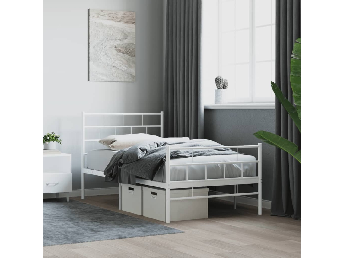 Estructura Cama Sin Colchón Con Estribo Metal Blanco 107x203 Cm