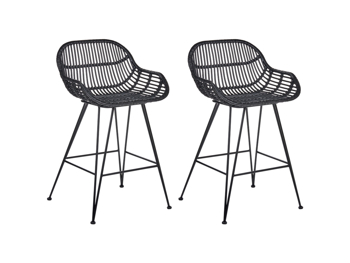 Conjunto De 2 Bancos De Bar Beliani Terrell De Rattan Preto 54x57x94