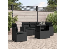 Conjunto de sofá de jardín de 6 piezas con cojines, mimbre sintético negro, DKD Home Decor