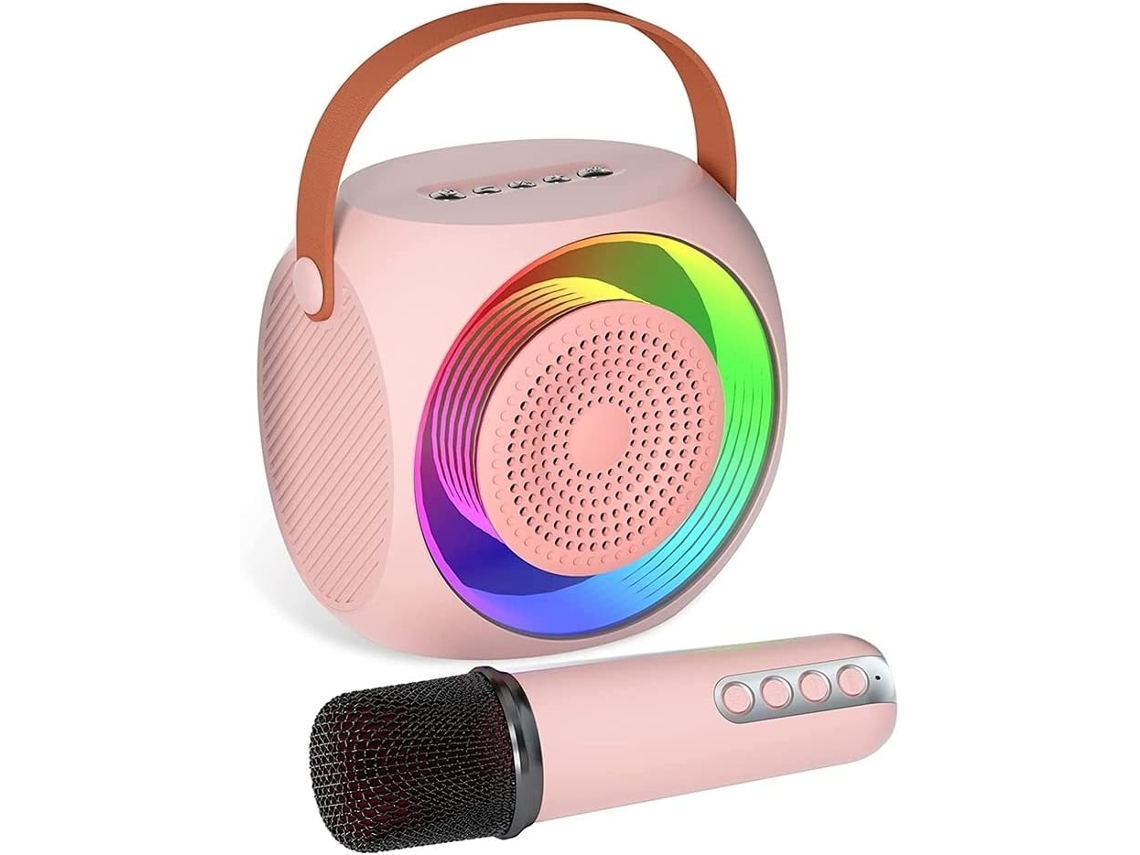 Mini Altavoz De Karaoke, Altavoz Bluetooth Portátil Con 1 Micrófono, Para Niños Y Adultos, Luces Led Rosas.