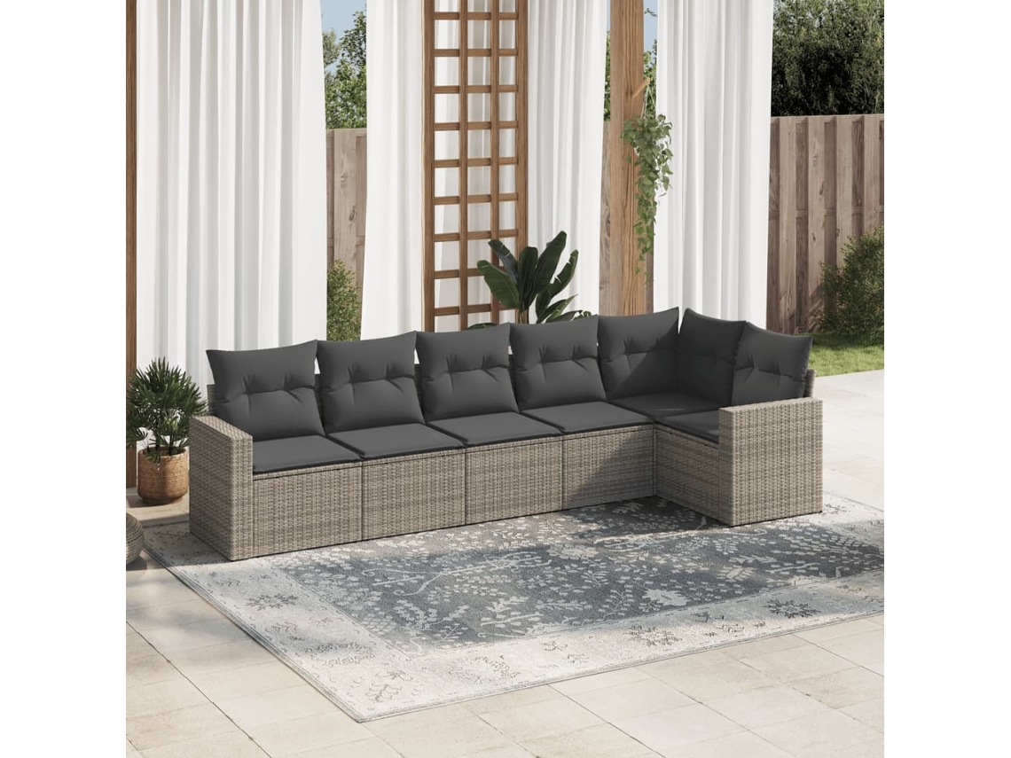 Conjunto de sofá de jardín de 6 piezas con cojines de mimbre gris, Dkd Home Decor