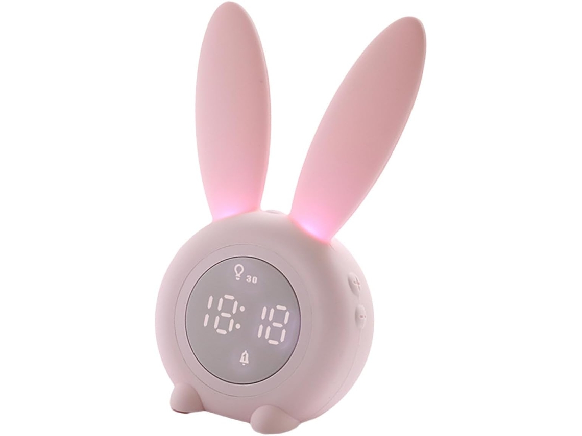 Despertador Luminoso Con Forma De Conejo, Luz Nocturna Integrada, Función De Repetición, Puerto Usb Y Colgador.
