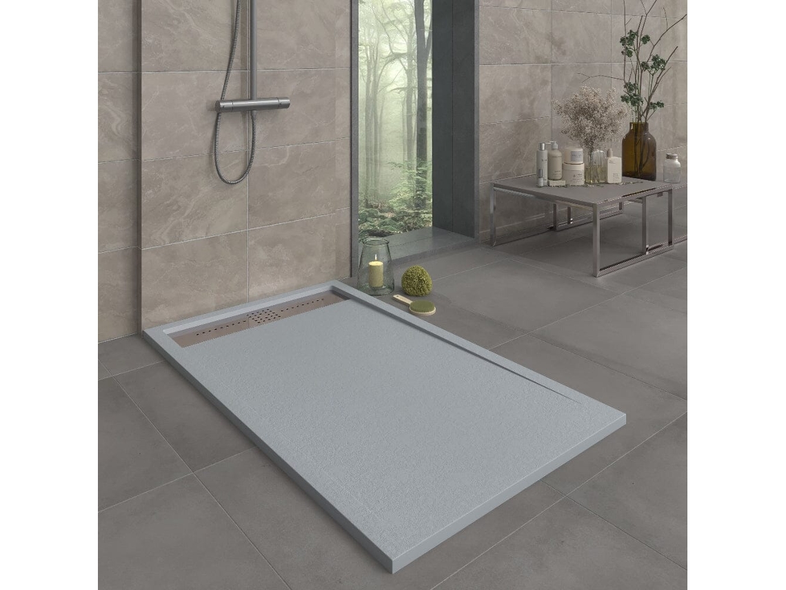 Plato De Ducha Resina Orion Gris 80x200 Cm Rejilla Acero Inox.