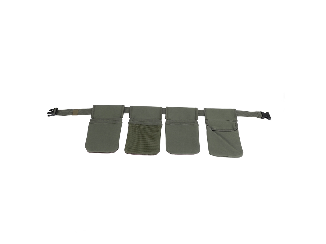 Cinturón para herramientas de jardinería con múltiples bolsillos y prácticas fundas.