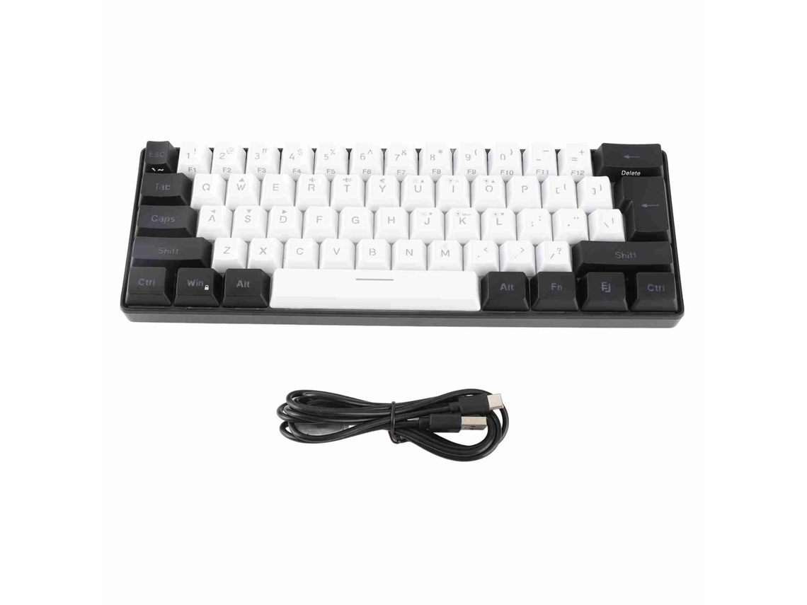 Teclado Gamer Usb Com Fio 61 Teclas Rgb Ergonomico Compacto Abs Para Pc Laptop Viagem Branco Preto