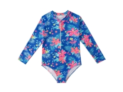 Traje de baño para niña, manga larga, estampado bonito, cómodo y elástico.