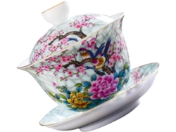 Juego de té de cerámica, tazón de té chino, taza decorativa con tapa, estampado floral con CHABERLU