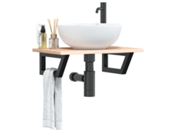 Estante De Lavabo De Pared | Estante Flotante De Acero Y Madera Maciza De Roble