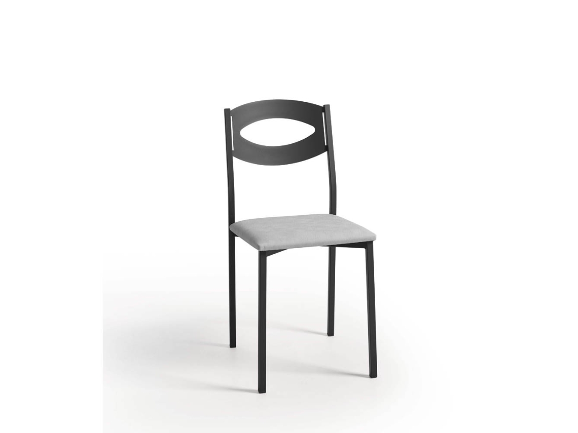 Cadeira de Cozinha Olga Preta 38x86x47cm Couro Sintético Prateado FANMUEBLES