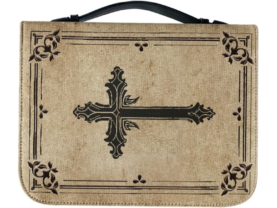 Estuche Para Biblia De Piel Sintética Con Estampado De Cruz, Almacenamiento Seguro Y Portátil.