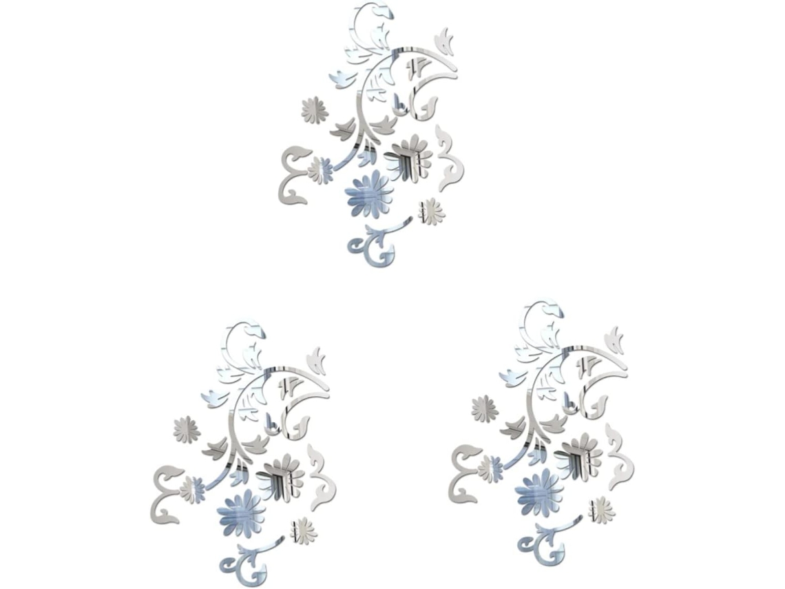 Juego De 3 Pegatinas De Pared Acrílicas Reflectantes Con Diseño De Flores Y Ratán.