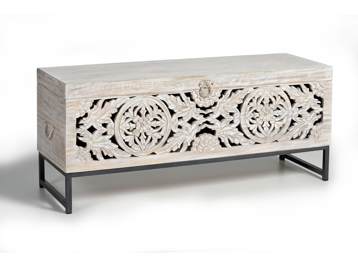 Baúl madera de mango y patas metal en blanco envejecido Blanco.GINER Y COLOMER 50x40x116