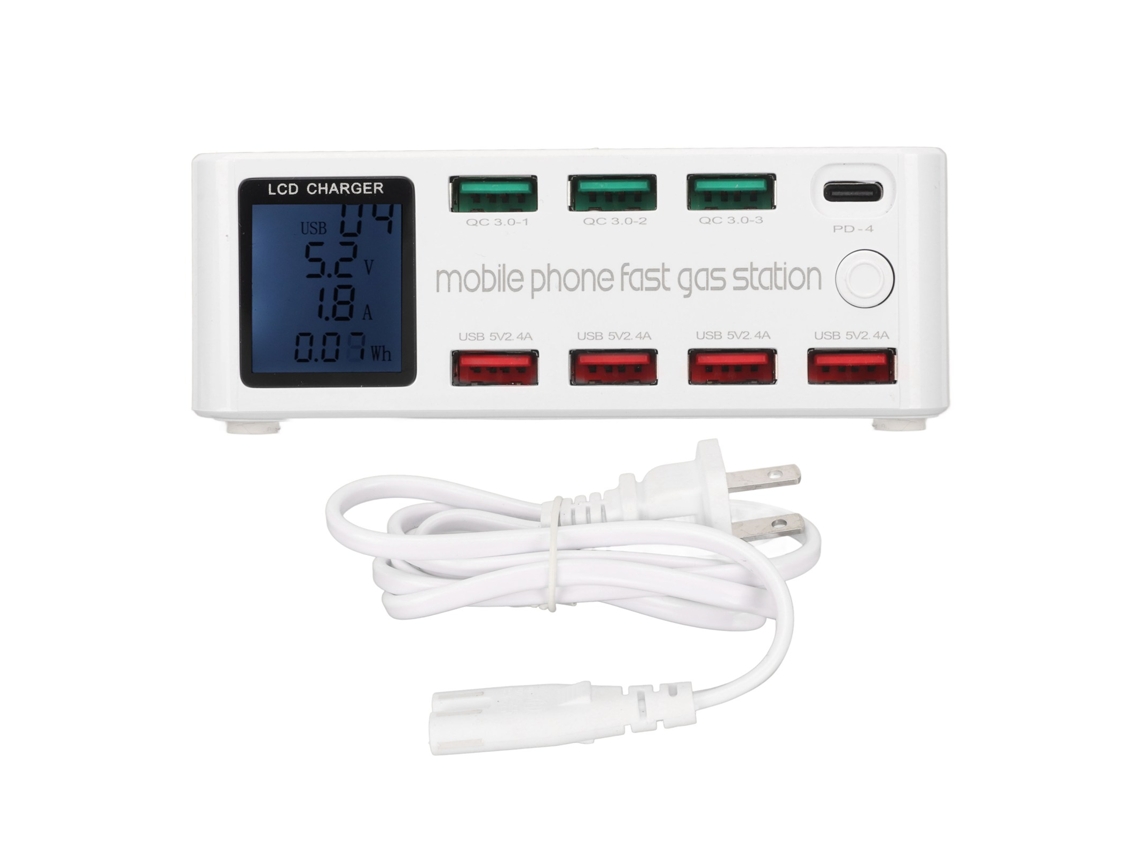 Estación De Carga Usb De 8 Puertos Y 100 W Con Pantalla Lcd, Cargador Usb-c Multipuerto Wlx 818d, Enchufe Estadounidense.